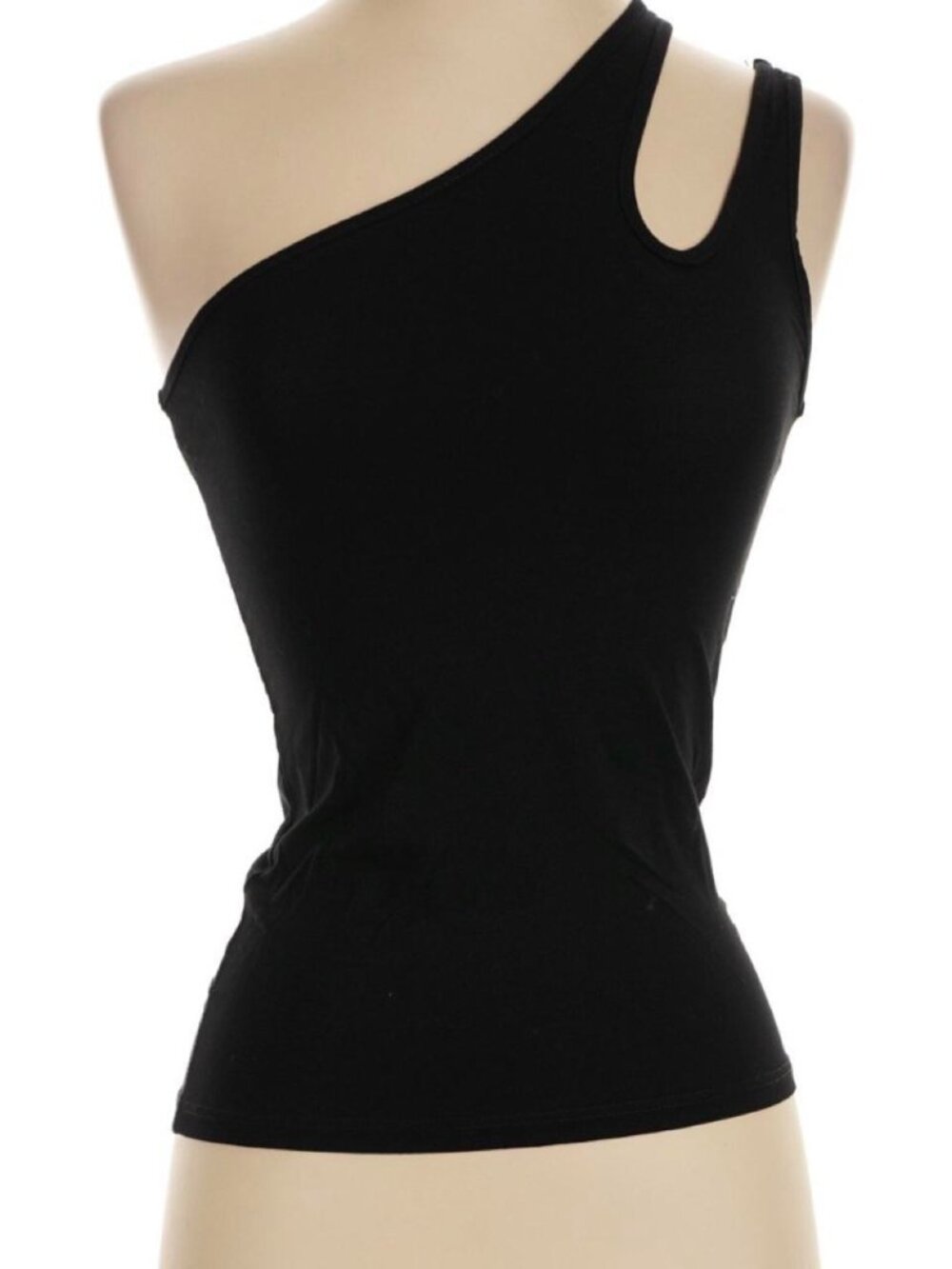 Aqua black asymmetric one-shoulder top